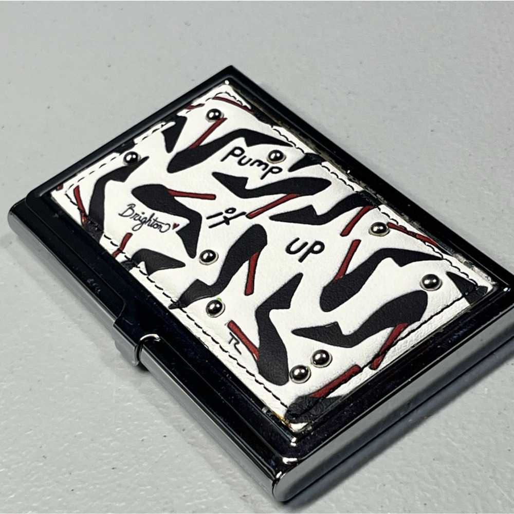 Brighton Metal Leather Business Card Case Holder Pump It Up Heels Shoes Studs